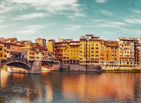 Florence, Italy buildings on the wanters in Florence, Italy.