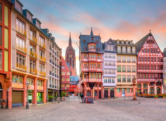Frankfurt Old town square romerberg at twilight Frankfurt Old town square romerberg at twilight