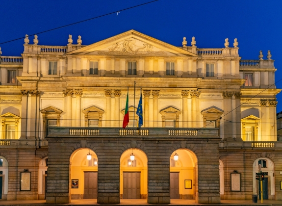 Night view of Teatro alla Scala in Milano, Italy