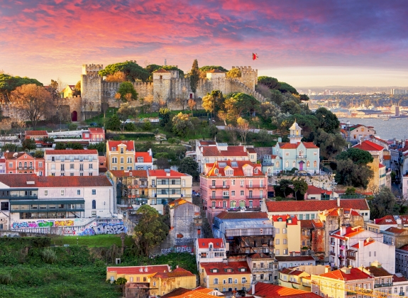 Lisbon, Portugal skyline with Sao Jorge Castle