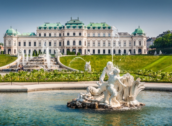 Beautiful view of famous Schloss Belvedere, built by Johann Lukas von Hildebrandt as a summer residence for Prince Eugene of Savoy, in Vienna, Austria