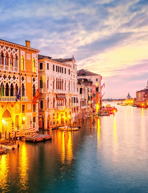 The Grand Canal and basilica Santa Maria della Salute on sunrise