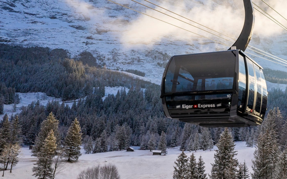 Eiger Express- Jungfrau Cable car travels through the Alps