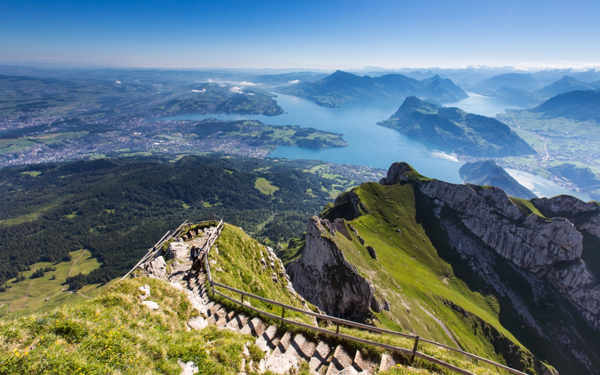 The View from Mount Pilatus Looking down to Lake Lucerne from the summit of a mountain