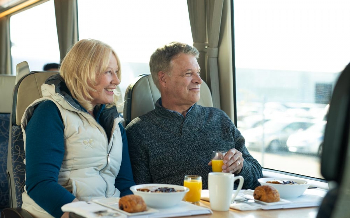 Dining in the Scenic Plus Carriage on the Tranz Alpine train in New Zealand