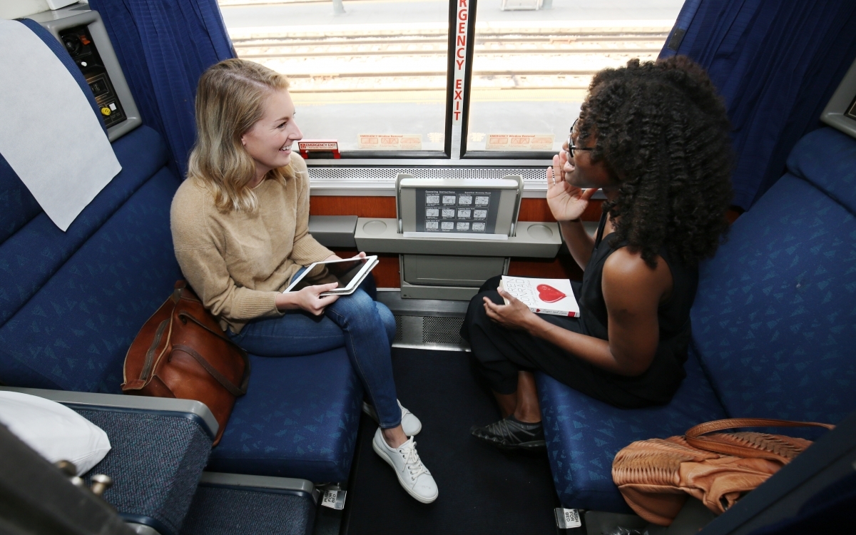 Amtrak Roomette by day with friends sitting