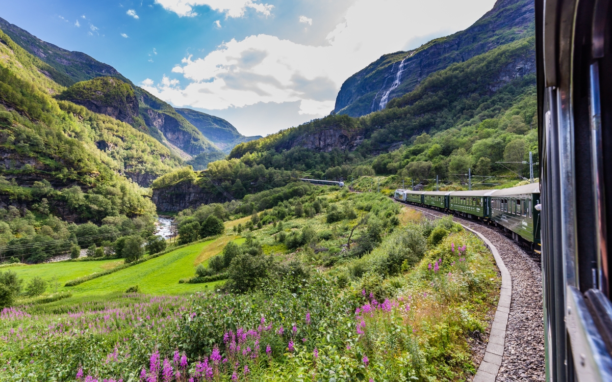 View from the most beautiful train journey Flamsbana between Flam and Myrdal in Aurland in Western Norway