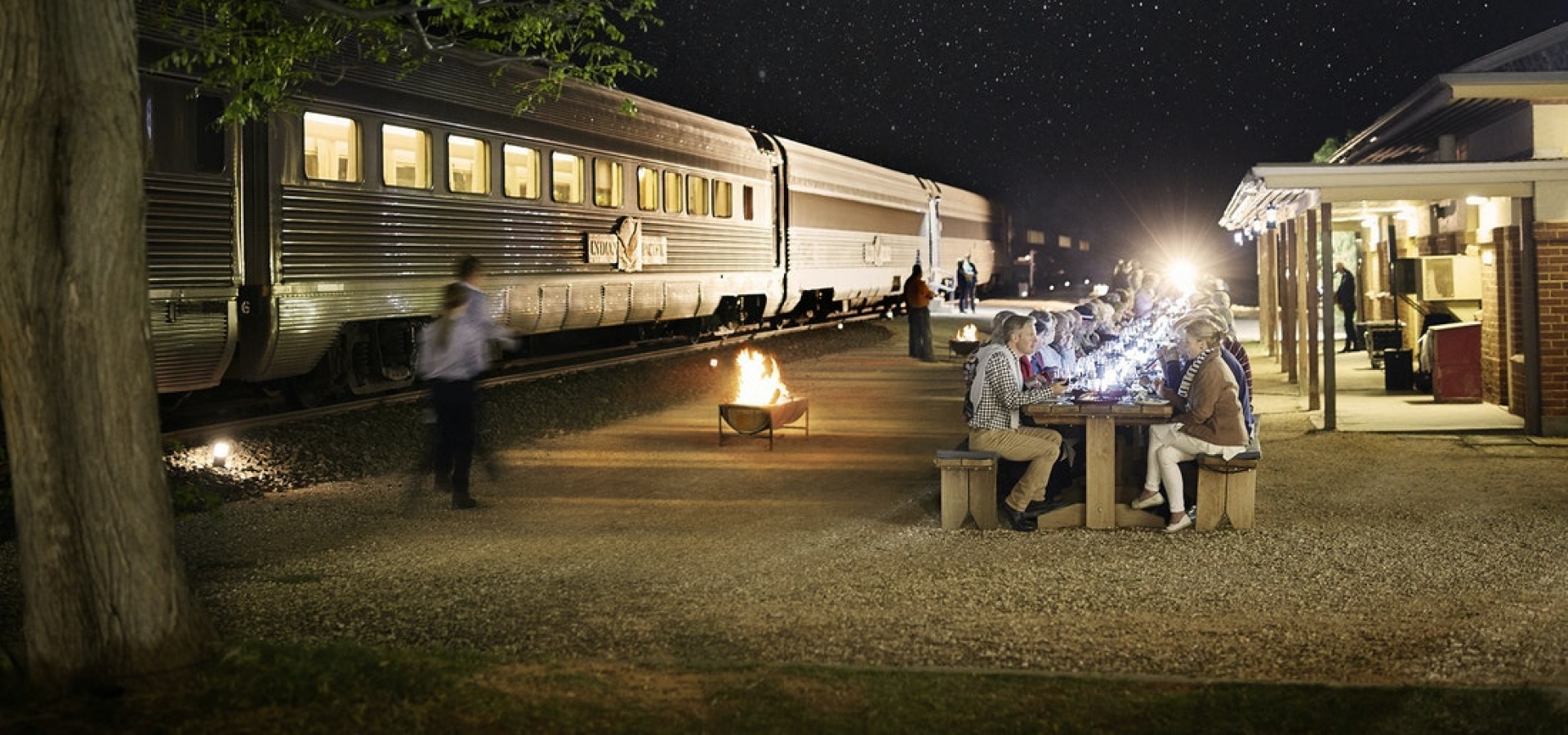 Passengers outside of a train