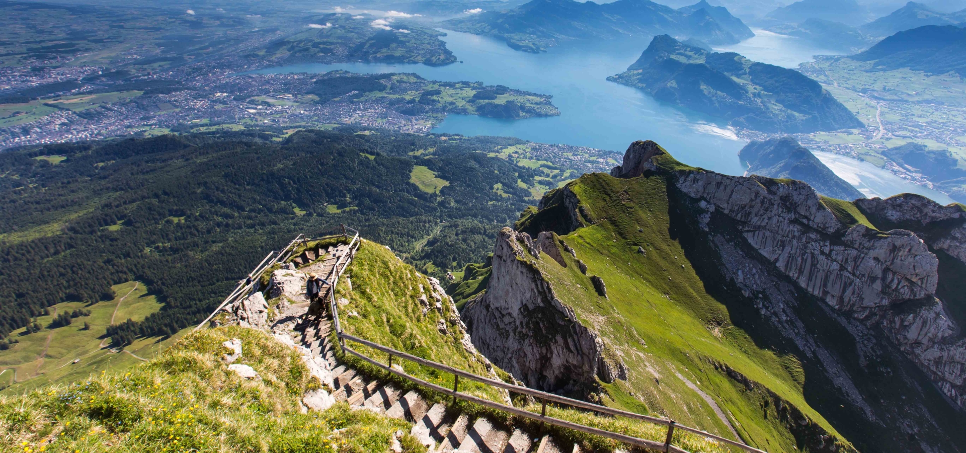 Looking down to Lake Lucerne from the summit of a mountain