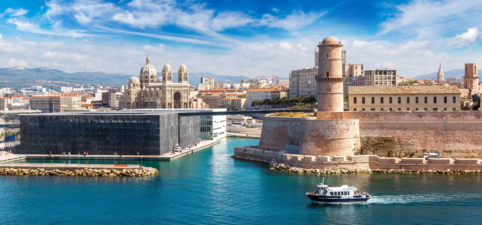 Saint Jean Castle and Cathedral de la Major and the Vieux port in Marseille, France.jpg