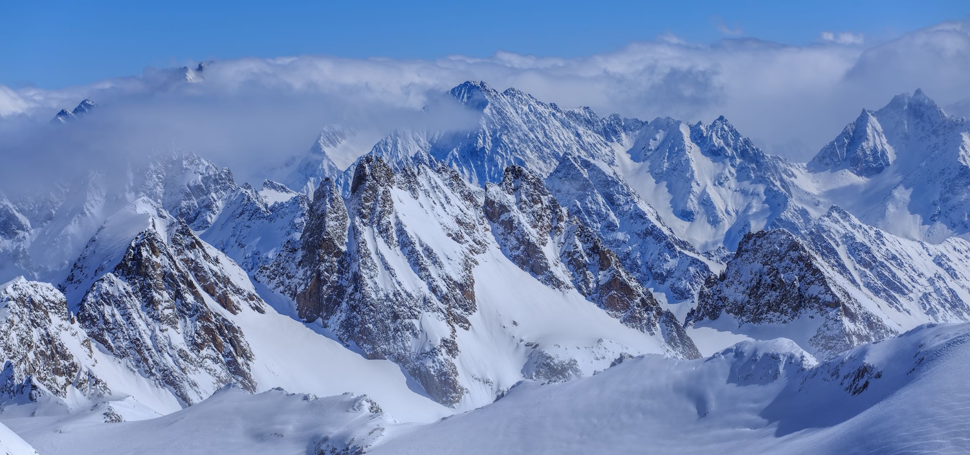 Snowy Mountain Peaks viewed from above