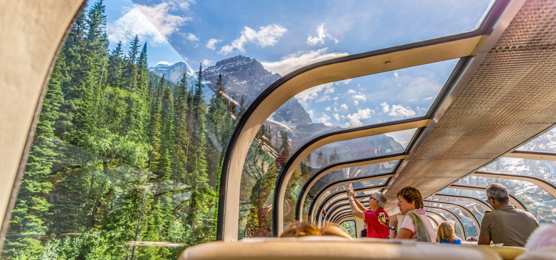 inside the viewing dome car on rocky mountaineer