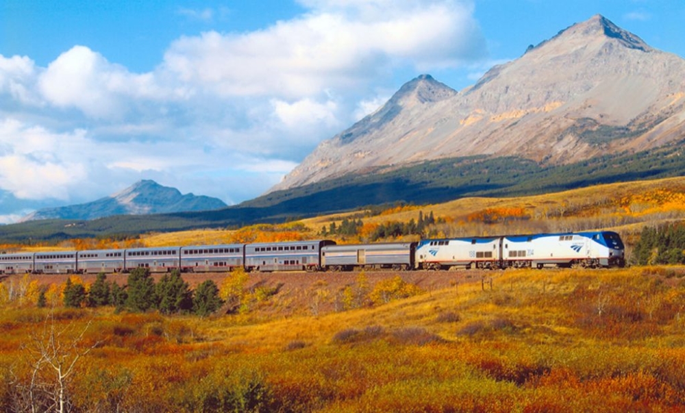 Amtrak's California Zephyr train in beautiful field