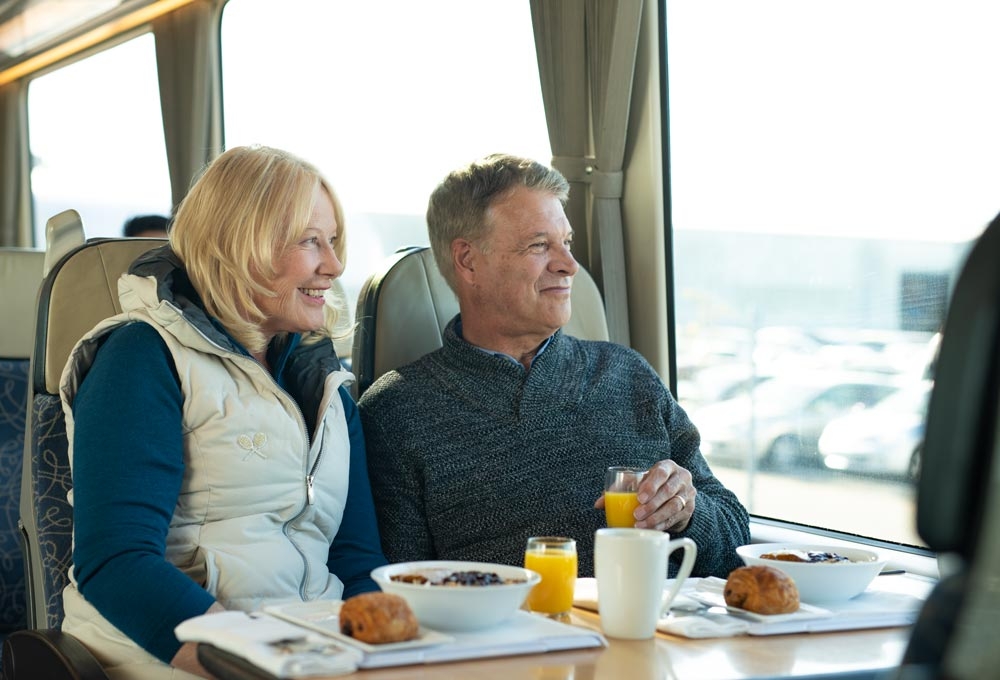 Dining in the Scenic Plus Carriage on the Tranz Alpine train in New Zealand
