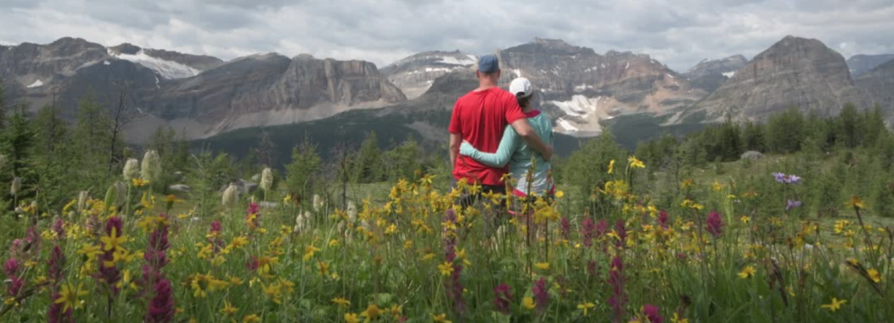 couple hiking around the Canadian Rockies