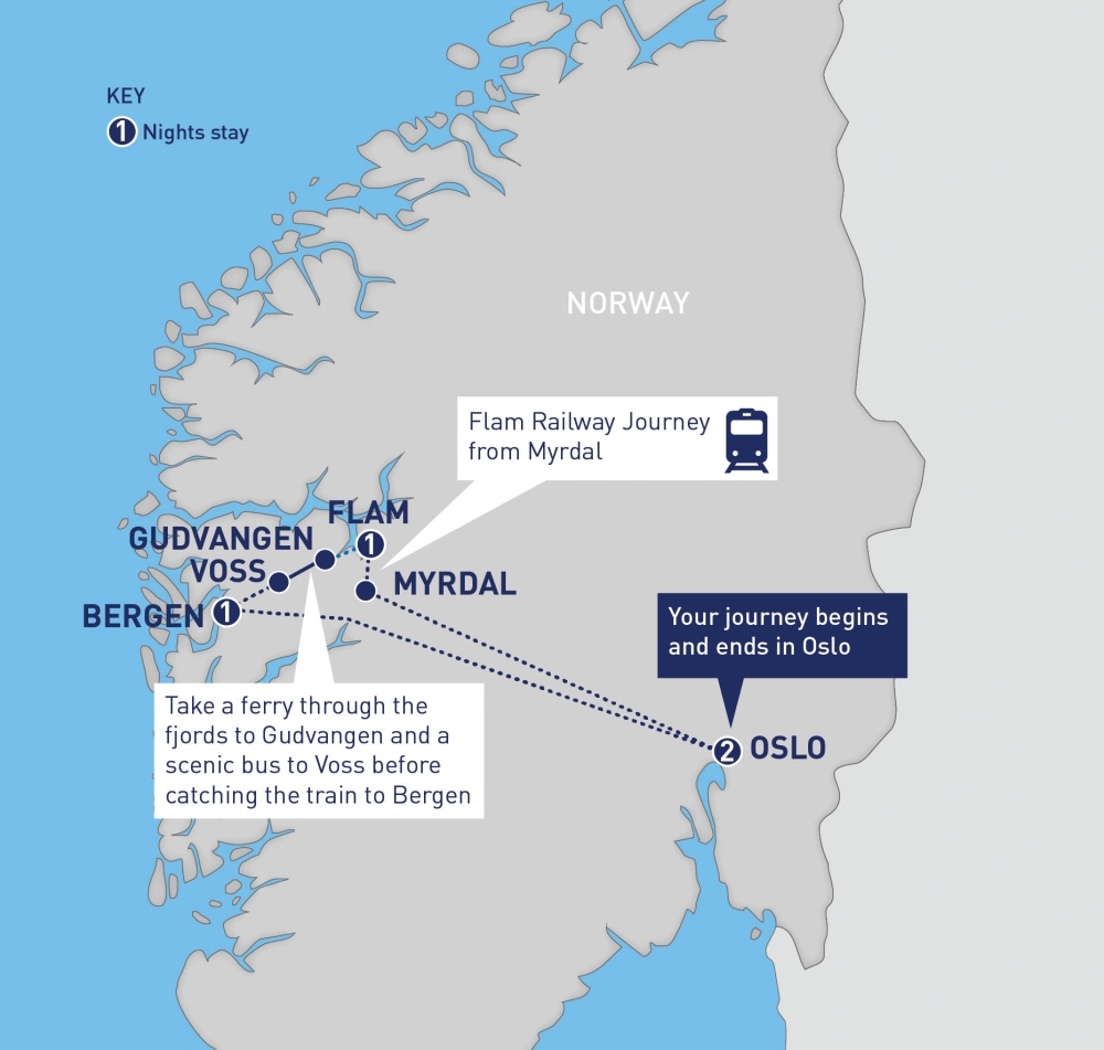 Map of Norway in a Nutshell train trip Map of Norway in a Nutshell train trip