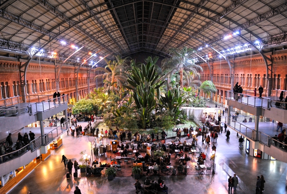 Madrid Atocha Railway Station The inside of Madrid Train Station with lush vegetation