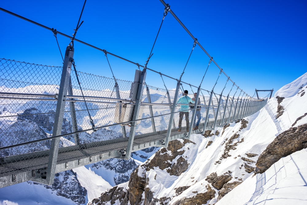 Mount Titlis Cliff Walk A walk way on the peaks of a snowy mountain